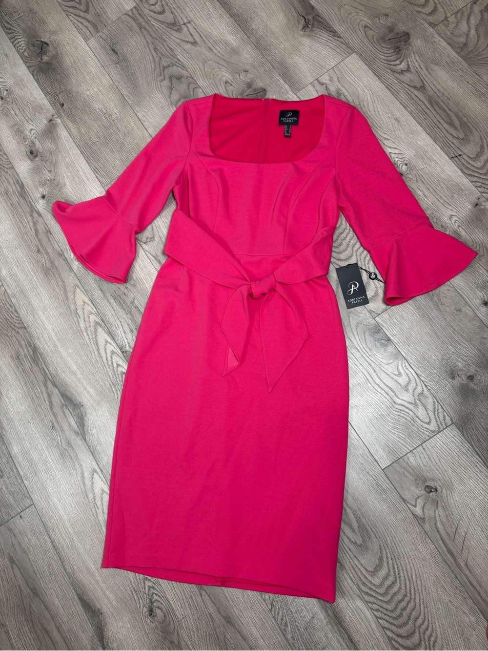 Adrianna Papell Bright Fuchsia Midi Sheath Dress with Bell Sleeves